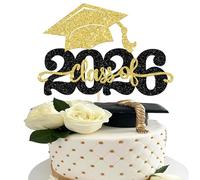 SYKYCTCY 1 Pack 2026 Graduation Cake Topper Glitter Congrats Grad Cap 2026 Cake Pick for Graduation Theme High School Graduate Party Cake Decorations Supplies