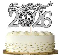 SYKYCTCY 1 Pack 2026 Happy New Year Cake Topper Glitter New Years Eve Cake Pick Fireworks Cheers to 2026 New Year Cake Decorations for Welcome 2026 Happy New Year's Eve Party Supplies
