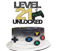 SYKYCTCY 1 Pack 21 Video Game Cake Topper Glitter Gaming Level Unlocked 21st Birthday Cake Pick Game On Controllers Cake Decoration for Boys Girls 21st Birthday Anniversary Party Decoration Supplies