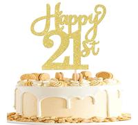SYKYCTCY 1 Pack 21st Birthday Cake Topper Glitter Number 21 Twenty-One Birthday Cake Pick Decorations for Cheers to 21 Years Old 10th Birthday Wedding Anniversary Party Supplies
