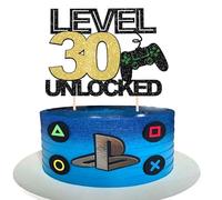 SYKYCTCY 1 Pack 30 Video Game Cake Topper Glitter Gaming Level Unlocked 30th Birthday Cake Pick Game On Controllers Cake Decoration for Boys Girls 30th Birthday Anniversary Party Decoration Supplies