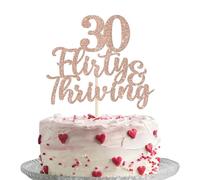 SYKYCTCY 1 Pack 30th Birthday Cake Topper Glitter 30 Flirty & Thriving Cake Pick Cheers to 30 Years Old Cupcake Decorations for happy 30th Birthday Anniversary Party Cake Decoration Rosegold
