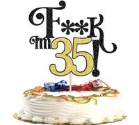SYKYCTCY 1 Pack 35th Birthday Cake Topper Glitter Cherrs to 35 Cake Pick Funny 35 Cake Decorations for Men Women 35th Birthday Anniversary Party Supplies Black Gold