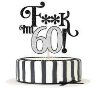 SYKYCTCY 1 Pack 60th Birthday Cake Topper Glitter I'm 60 Cherrs to 60 Cake Pick Funny 60 Cake Decorations for Men Women 60th Birthday Anniversary Party Supplies Black Silver