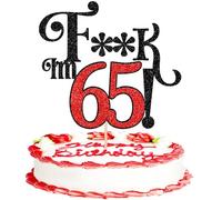 SYKYCTCY 1 Pack 65th Birthday Cake Topper Glitter Cherrs to 65 Cake Pick Funny 65 Cake Decorations for Men Women 65th Birthday Anniversary Party Supplies Black Red