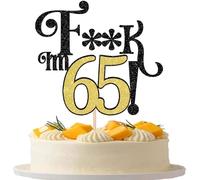 SYKYCTCY 1 Pack 65th Birthday Cake Topper Glitter Hello 65 Cherrs to 65 Cake Pick Funny 65 Cake Decorations for Men Women 65th Birthday Anniversary Party Supplies Black Gold