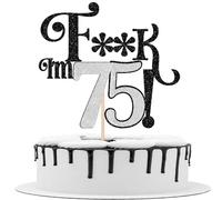 SYKYCTCY 1 Pack 75th Birthday Cake Topper Glitter Cherrs to 75 Cake Pick Funny 75 Cake Decorations for Men Women 75th Birthday Anniversary Party Supplies Black Silver