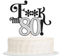 SYKYCTCY 1 Pack 80th Birthday Cake Topper Glitter I'm 80 Cherrs to 80 Cake Pick Funny 80 Cake Decorations for Men Women 80th Birthday Anniversary Party Suppli Black Silver