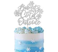 SYKYCTCY 1 Pack Baby It's Cold Outside Cake Topper Glitter Winter Snowflake Baby Shower Cake Pick Decorations for Winter Snowflake Baby Shower Theme Kids Birthday Party Supplies Silver