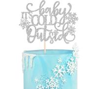 SYKYCTCY 1 Pack Baby It's Cold Outside Cake Topper Glitter Winter Snowflake Baby Shower Cake Pick Decoration for Winter Snowflake Xmas Theme Kids Birthday Party Supplies Silver