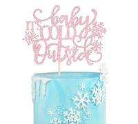 SYKYCTCY 1 Pack Baby It's Cold Outside Cake Topper Glitter Winter Snowflake Baby Shower Cake Pick Decoration for Winter Snowflake Xmas Theme Kids Birthday Party Supplies Pink