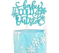 SYKYCTCY 1 Pack Baby It's Cold Outside Cake Topper Glitter Winter Wonderland Cake Pick Winter Frozen Baby Shower Cake Decoration Frozen Theme Party New Year Xmas Christmas Decoration Supplies Blue