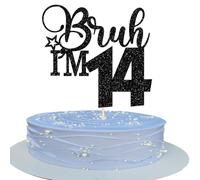 SYKYCTCY 1 Pack Black Glitter Bruh I'm 14 Cake Topper Glitter Happy 14th Birthday Cake Pick Funny 14th Cake Decorations For Happy Birthday Party Supplies Black