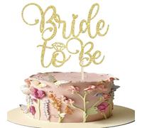 SYKYCTCY 1 Pack Bride to Be Cake Topper Glitter Ring Cake Pick Bride to Be Cake Pick for Wedding Bachelorette Bridal Shower Theme Party Cake Decoration Supplies Gold