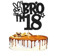 SYKYCTCY 1 Pack Bro I'm 18 Cake Topper Glitter Happy Seventeen Years Old Birthday Cake Pick Funny 18th Birthday Cake Decoration Party Supplies