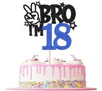SYKYCTCY 1 Pack Bro I'm 18 Cake Topper Glitter Happy Seventeen Years Old Birthday Cake Pick Funny 18th Birthday Cake Decoration Party Supplies