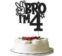 SYKYCTCY 1 Pack Bro I'm 4 Cake Topper Glitter Happy 4th Years Old Birthday Cake Pick Funny 4th Birthday Cake Decoration Party Supplies