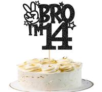 SYKYCTCY 1 Pack Brother I'm 14 Cake Topper Glitter Star Happy 14th Birthday Cake Pick It's My 14th Birthday Decorations for Boys Cheers to 14 Years Old Birthday Party Supplies