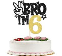 SYKYCTCY 1 Pack Brother I'm 6 Cake Topper Glitter Star Happy 6th Birthday Cake Pick Bro I'm 6 Cake Decoration It's My 6th Birthday Decorations for Boys Cheers to 6 Years Old Birthday Party Supplies
