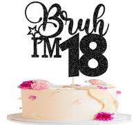 SYKYCTCY 1 Pack Bruh I'm 18 Cake Topper Black Glitter Happy 18th Birthday Cake Pick Bro I'm 18 It's My 18th Birthday Cake Decoration for Cheers to 18 Years Birthday Party Decorations Supplies