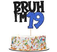 SYKYCTCY 1 Pack Bruh I'm 19 Cake Topper Glitter Happy 19th Birthday Cake Pick Funny 19th Birthday Cake Decorations For Birthday Party Supplies