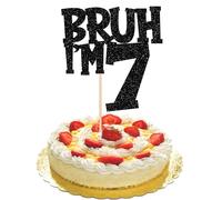 SYKYCTCY 1 Pack Bruh It's My 7th Cupcake Topper Glitter Dude Bro I'm 7 Cake Pick for Boys Happy 7th Birthday Cake Decorations Baby Shower Party Supplies