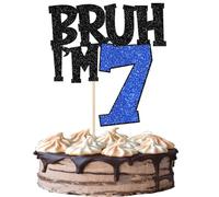 SYKYCTCY 1 Pack Bruh It's My 7th Cupcake Topper Glitter Dude Bro I'm 7 Cake Pick for Boys Happy 7th Birthday Cake Decorations Baby Shower Party Supplies