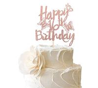 SYKYCTCY 1 Pack Butterfly Happy 16th Birthday Cake Topper 3D Glitter Butterfly Cheers to 16 Years Cake Pick Decorations for 16th Birthday Party Anniversary Wedding Cake Party Decorations Rose Gold