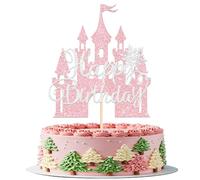 SYKYCTCY 1 Pack Castle Happy Birthday Cake Topper Glitter White Snowflake Cake Pick Queen Princess Decoration for Winter Frozen Snowflake Baby Shower Wedding Birthday Party Cake Decorations Supplies