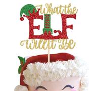 SYKYCTCY 1 Pack Christmas ELF Cake Topper Glitter Santa Hat Boots Cake Pick Decorations Willit Be Cake Decorations for Merry Christmas Xmas Theme Party Supplies