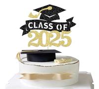 SYKYCTCY 1 Pack Class of 2025 Cake Topper Glitter Congrats Grad Cap 2025 Graduation Cake Pick for 2025 Graduation Theme High School Boys Girls Graduate Party Cake Decorations Supplies Gold Black