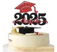 SYKYCTCY 1 Pack Class of 2025 Cake Topper Glitter Congrats Grad Cap 2025 Graduation Cake Pick for 2025 Graduation Theme High School Graduate Party Cake Decorations Supplies Red