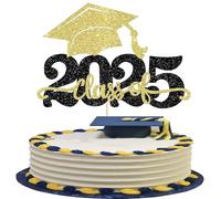 SYKYCTCY 1 Pack Class of 2025 Cake Topper Glitter Congrats Grad Cap 2025 Graduation Cake Pick for Graduation Theme High School Graduate Party Cake Decorations Supplies