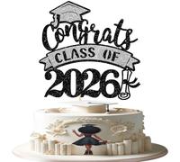 SYKYCTCY 1 Pack Congrats Class of 2026 Cake Topper Glitter Diploma Graduation Cap Cake Pick Class of 2026 Cake Decorations for 2026 Graduation Theme High School Party Cake Decorations Supplies
