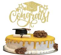 SYKYCTCY 1 Pack Congrats Grad Cap 2025 Graduation Cake Topper Glitter Class of 2025 Star Cake Pick for 2025 Graduation Theme High School Boys Girls Graduate Party Cake Decorations Supplies Gold