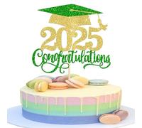 SYKYCTCY 1 Pack Congratulations 2025 Cake Topper Glitter Grad Cap Graduation Cake Decorations Class of Cake Pick for 2025 Graduation Theme Party Supplies