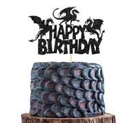 SYKYCTCY 1 Pack Dragon Happy Birthday Cake Topper Glitter Fantasy Birthday Cake Pick forMedieval Dragon Theme Baby Shower Kids Birthday Party Cake Decorations Supplies Black