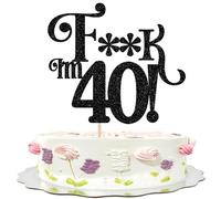 SYKYCTCY 1 Pack F**k I'm 40 xCake Topper Black Glitter Fourty Hello 40 Cherrs to 40 Cake Pick F**k I'm 21 Funny 40 Cake Decorations for Men Women 40th Birthday Anniversary Party Supplies