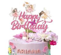 SYKYCTCY 1 Pack Fairy Cake Topper Glitter Flower Fairy Happy Birthday Cake Pick for Baby Shower Kids Girls Birthday Party Cake Decorations Supplies
