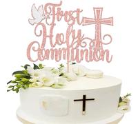 SYKYCTCY 1 Pack First Holy Communion Cake Topper Glitter Cross Religious Cake Picks God Bless Peace Pigeon Baptism Cake Decorations for Baptism Theme Baby Shower Birthday Party Decoration Supplies