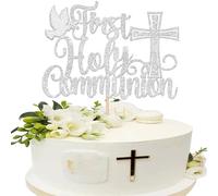 SYKYCTCY 1 Pack First Holy Communion Cake Topper Glitter Cross Religious Peace Pigeon Cake Picks God Bless Baptism Cake Decorations for Baptism Theme Birthday Party Decoration Supplies