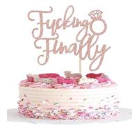 SYKYCTCY 1 Pack Fucking Finally Cake Topper Glitter Diamond Ring Funny Wedding Engagement Cake Pick Bridal Wedding Cupcake Decoration Party Supplies Rosegold