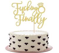SYKYCTCY 1 Pack Fucking Finally with Diamond Ring Cake Topper Glitter Funny Wedding Engagement Cake Picks for Bridal Shower Theme Birthday Party Cake Decorations Supplies Gold