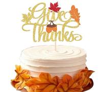 SYKYCTCY 1 Pack Give Thanks Cake Toppers Glitter Happy Thanksgiving Cake Picks Thanksful Cupcake Decorations for Fall Harvest Grateful Blessed Wedding Anniversary Birthday Party Supplies