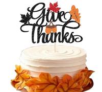 SYKYCTCY 1 Pack Give Thanks Cake Toppers Glitter Happy Thanksgiving Cake Picks Thanksful Cupcake Decorations for Fall Harvest Grateful Blessed Wedding Anniversary Birthday Party Supplies