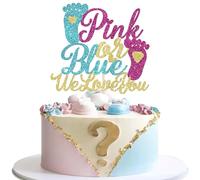 SYKYCTCY 1 Pack Glitter Boy or Girl Cake Topper Blue and Pink We Love You Glitter He or She Cake Decoration Pick for Baby Shower Gender Reveal Party Decorations Supplies