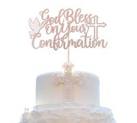 SYKYCTCY 1 Pack God Bless On You Confirmation Cake Topper with Cross Glitter First Holy Communion Cake Pick for Religious Christening Baptism Baby Shower Birthday Party Cake Decorations Supplies