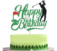 SYKYCTCY 1 Pack Golf Happy Birthday Cake Topper Glitter Golf Ball Player Cake Pick Golf Birthday Decorations for Sports Theme Baby Shower Kids Players Birthday Party Cake Decorations Supplies Green