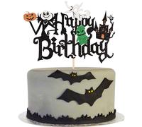 SYKYCTCY 1 Pack Halloween Happy Birthday Cake Topper Glitter Halloween Wizard Ghost Pumpkin Cake Pick Decoration for Haunted House Witch Pumpkin Autumn Themed Cake Decoration Birthday Party Supplies