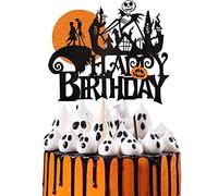 SYKYCTCY 1 Pack Halloween Happy Birthday Cake Topper Glitter Halloween Wizard Ghost Pumpkin Cake Pick Decoration for Ghost Wizard Witch Pumpkin Autumn Themed Cake Decoration Birthday Party Supplies